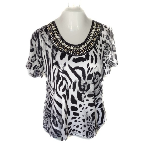 White Tiger Striped Print Blouse SzM - Picture 1 of 7